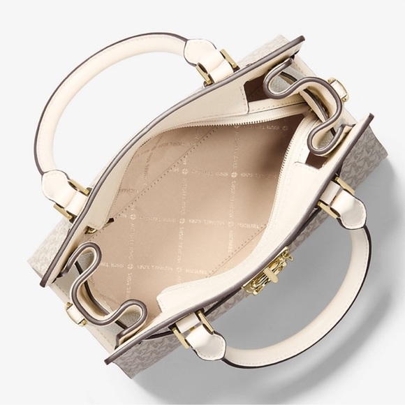 Michael Kors Hamilton Small Logo Satchel Bag Light Cream Multi - Picture 7 of 8